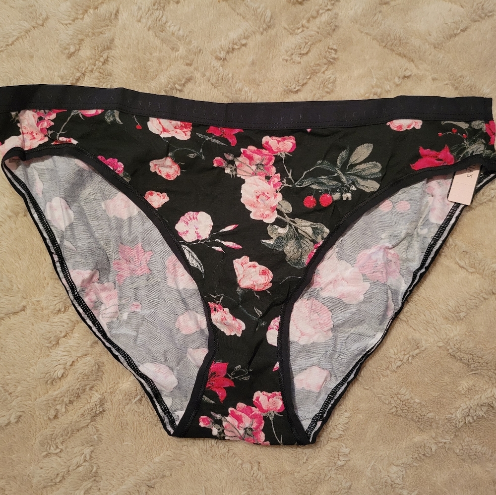 Victoria's Secret Black and Pink Floral Bikini Panties